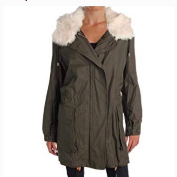 Theory Parka with Natural Shearling Trim, detachable fur trim and lining, sz M - Picture 1 of 6